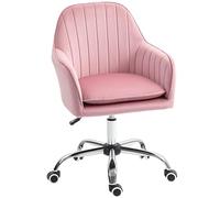 HOMCOM Chaise de Bureau, Chaise de Bureau pivotante, Chaise de Toilette en Tissu velouté avec Hauteur réglable et roulettes pour la Maison, Le Travail et l'étude, Rose foncé
