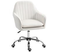 HOMCOM Chaise de Bureau, Chaise de Bureau pivotante, Chaise de Toilette en Tissu velouté avec Hauteur réglable et roulettes pour la Maison, Le Travail et l'étude, Blanc crème