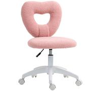 HOMCOM Chaise de bureau Chaise de bureau pivotante Homeoffice avec dossier en forme de cœur, sans accoudoirs Hauteur réglable Teddy-Fleece Chaise de maquillage pour le bureau, rose