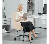 HOMCOM Chaise de bureau, chaise rembourrée pour bureau, fonction d'inclinaison, pivotante, à roulettes, crème