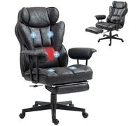 HOMCOM Chaise de bureau de massage avec 6 points de vibration, chaise de bureau chauffante de 181,4 kg avec repose-pieds et soutien lombaire, chaise de bureau d'ordinateur inclinable en microfibre,