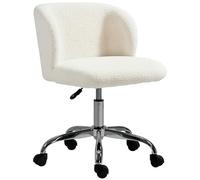 Chaise De Bureau Design - Hauteur Réglable, Pivotante - Piètement Acier Chromé Revêtement Effet Laine Bouclée Blanc Blanc