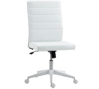 HOMCOM Chaise de bureau en cuir PU avec fonction à bascule, hauteur réglable 97-107 cm, chaise de bureau pivotante avec dossier incurvé et assise rembourrée, blanc