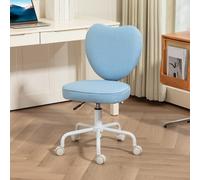 HOMCOM Chaise de Bureau en Cœur avec 5 Roulettes et Hauteur Réglable en Tissu, 40x50x79-89cm, Bleu