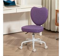 HOMCOM Chaise de Bureau en Forme de Cœur avec 5 Roulettes et Hauteur Réglable en Tissu, 40x50x79-89cm, Violet