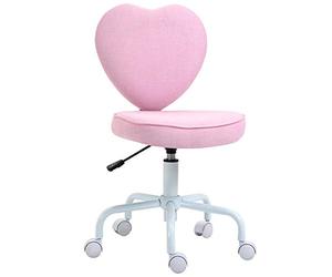 HOMCOM Chaise de bureau en forme de cœur, chaise de bureau avec 5 roulettes pivotantes et hauteur réglable en tissu, 42 x 50 x 79 - 89 cm, rose