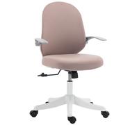 HOMCOM Chaise de Bureau en Maille avec Accoudoirs Rabattables, Hauteur Réglable et Roulettes, Rose et Blanc