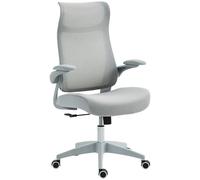 HOMCOM Chaise de Bureau Ergonomique avec accoudoirs réglables et rabattables, Fonction Rocking, Chaise de Bureau pivotante en Maille avec Appui-tête, Hauteur réglable et siège rembourré, Gris