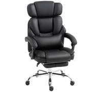HOMCOM Chaise de bureau ergonomique avec repose-pieds et support lombaire, cuir PU, chaise de direction inclinable à 135° avec dossier haut, hauteur et appui-tête réglables, roulettes pivotantes, noir
