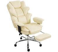 HOMCOM Chaise de bureau ergonomique avec repose-pieds, fauteuil de direction en cuir PU, capacité de charge de 180 kg, pivotant, dossier haut, accoudoirs rembourrés et hauteur réglable, blanc crème