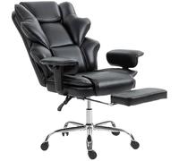 HOMCOM Chaise de bureau ergonomique avec repose-pieds, fauteuil de direction inclinable en cuir PU, capacité de charge de 180 kg, pivotant, dossier haut, accoudoirs rembourrés et hauteur réglable,
