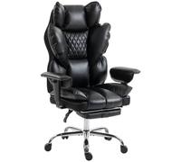 HOMCOM Chaise de bureau ergonomique avec repose-pieds jusqu'à 180 kg Noir | Chaise de bureau, chaise pivotante réglable en hauteur, assise large, soutien lombaire, appui-tête, accoudoir réglable