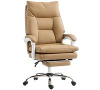HOMCOM Chaise de bureau ergonomique avec support lombaire, accoudoirs pliables, repose-pieds - Chaise pivotante réglable en hauteur avec fonction allongée - Cuir synthétique rembourré - Marron clair