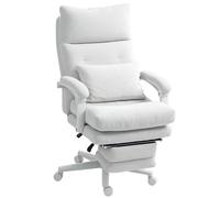 HOMCOM Chaise de bureau ergonomique avec support lombaire - Dossier haut - Repose-pieds - Chaise pivotante réglable en hauteur avec aspect lin - Chaise d'ordinateur rembourrée - Blanc crème