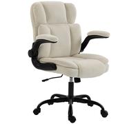 HOMCOM Chaise de Bureau Ergonomique en Chenille, Fonction Bascule, Accoudoirs Relevables, Hauteur Réglable, 70x67x108cm, Beige