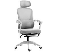 HOMCOM Chaise de bureau ergonomique en maille avec support lombaire réglable et appui-tête, repose-pieds, chaise d'ordinateur pivotante inclinable pour étude à domicile, gris