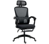 HOMCOM Chaise de bureau ergonomique en maille avec support lombaire réglable et appui-tête, repose-pieds, chaise d'ordinateur pivotante inclinable pour étude à domicile, noir