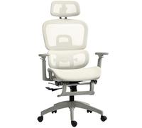 HOMCOM Chaise de Bureau Ergonomique en Maille, Fauteuil de Bureau Inclinable, Accoudoirs 3D, Appui-Tête Réglable, Dossier Haut, Soutien Lombaire, Fonction Bascule, Repose-Pieds, Pivotante 360°, Beige