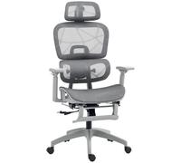 HOMCOM Chaise de Bureau Ergonomique en Maille, Fauteuil de Bureau Inclinable, Accoudoirs 3D, Appui-Tête Réglable, Dossier Haut, Soutien Lombaire, Fonction Bascule, Repose-Pieds, Pivotante 360°, Gris