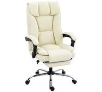 HOMCOM Chaise de bureau ergonomique, fauteuil de bureau inclinable avec repose-pieds, hauteur réglable, pivotante 360°, beige