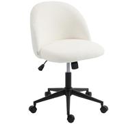 HOMCOM Chaise de Bureau Ergonomique, Fauteuil de Bureau Pivotant en Fourrure Teddy, Hauteur Réglable, roulettes, Mousse Haute Résilience, Fonction de Bascule, pour Coiffeuse ou Maquillage, Crème