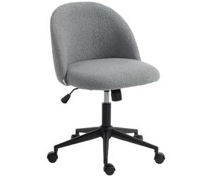 HOMCOM Chaise de Bureau Ergonomique, Fauteuil de Bureau Pivotant en Fourrure Teddy, Hauteur Réglable, roulettes, Mousse Haute Résilience, Fonction de Bascule, pour Coiffeuse ou Maquillage, Gris