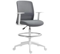 HOMCOM Chaise de Bureau Ergonomique Haute avec accoudoirs Grise | Avec repose-pieds, tabouret de dessin réglable en hauteur, fauteuil pivotant avec dossier en maille