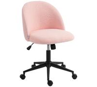 HOMCOM Chaise de Bureau Ergonomique, Fauteuil de Bureau Pivotant en Fourrure Teddy, Hauteur Réglable, roulettes, Mousse Haute Résilience, Fonction de Bascule, pour Coiffeuse ou Maquillage, Rose
