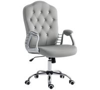 HOMCOM Chaise de bureau ergonomique meubles de bureau avec fonction basculante, pivotante, hauteur réglable, boutons en cristal scintillants, aspect velours, pour la maison et le bureau, gris