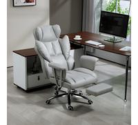 HOMCOM Chaise de bureau ergonomique, rembourrée, avec repose-pieds, dossier ajustable, pivotante à 360°, Gris clair