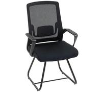HOMCOM Chaise de Bureau Ergonomique sans roulettes 57 x 56 x 97 cm Noir | Chaise de Conférence, Dossier en Maille, Soutien Lombaire, Accoudoirs, Base en Acier