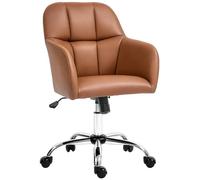 HOMCOM Chaise de Bureau Fauteuil de Coiffeuse Chaise à roulettes, Hauteur réglable et Fonction à Bascule, Chaise pivotante en revêtement synthétique pour Bureau Chambre ou Salon, Marron