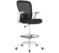 HOMCOM Chaise de bureau haute ergonomique avec accoudoirs rabattables, dossier en maille, soutien lombaire, anneau de pied réglable, roues pivotantes, pour bureau debout, noir et blanc