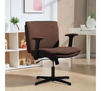 HOMCOM Chaise de Bureau Jambes Croisées avec Accoudoirs Rabattables Siège Large sans Roulettes Hauteur Ajustable Pivotante Marron