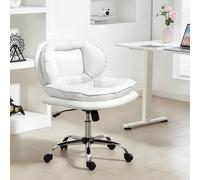 HOMCOM Chaise de Bureau Jambes Croisées avec Siège Large Roulettes Hauteur Réglable Double Rembourrage Fonction Basculement Blanc