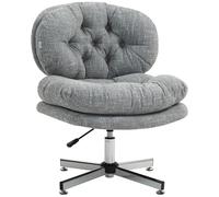 HOMCOM Chaise de Bureau Large Assise, Jambes croisées, Lin Gris