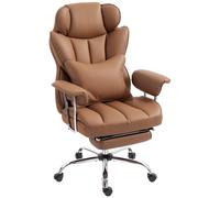 HOMCOM Chaise de Bureau Massante 6 points vibrants avec Coussin Lombaire et Repose-pieds, Hauteur Réglable, Marron