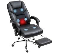 HOMCOM Chaise de bureau massante et chauffante, chaise de bureau inclinable avec repose-pieds amovible, chaise de bureau en cuir PU avec siège pivotant, noir