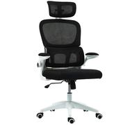 HOMCOM Chaise de Bureau Pivotante avec Appuie-Tête et Hauteur Réglables, Accoudoirs Rabattables et Inclinaison, Noir