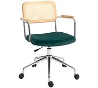 HOMCOM Chaise de bureau pivotante en aspect rotin, fonction bascule, hauteur réglable, aspect velours, pour la maison et le bureau Vert
