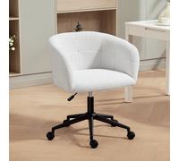 HOMCOM Chaise de bureau rembourrée avec revêtement pelucheux, design en forme de baignoire, chaise de bureau roulante, base en acier, Crème+Noir