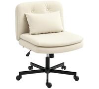 HOMCOM Chaise de bureau rembourrée, sans accoudoirs, avec rembourrage large à double couche, coussin, hauteur réglable, avec fonction bascule, siège de couture en cuir synthétique, beige