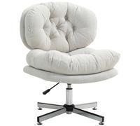 HOMCOM Chaise de bureau, sans accoudoirs, avec assise large, ergonomique, pivotante et réglable en hauteur, aspect lin, pour bureau à domicile, blanc crème