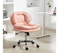 HOMCOM Chaise de Bureau sans Accoudoirs Chaise de Bureau avec Roues Double Rembourrage Basculante Hauteur Ajustable 60x65x93 cm Rose