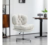 HOMCOM Chaise de bureau sans accoudoirs, chaise de bureau confortable avec siège rembourré et hauteur réglable, Blanc crème