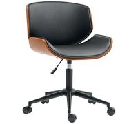 HOMCOM Chaise de Bureau sans accoudoirs, Fauteuil Ergonomique, Hauteur réglable et pivotant 360°, Style mi-siècle, Chaise d'ordinateur en PU pour Bureau, Noir et Marron Noyer