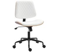 HOMCOM Chaise de Bureau sans accoudoirs, Fauteuil pivotant Blanc | Rembourré en cuir synthétique, dossier incurvé, siège en forme de U, hauteur réglable, bascule, chaise de maquillage