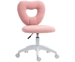 HOMCOM Chaise de bureau sans accoudoirs, réglable en hauteur, rose | Chaise de bureau, Teddy Fleece moderne, siège de coiffeuse cœur, roulettes pivotantes