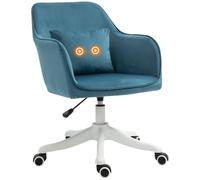 HOMCOM Chaise de bureau velours massant – coussin lombaire intégré, réglable, pivotante 360° bleu