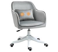 HOMCOM Chaise de Bureau Velours Fauteuil Bureau massant Coussin Lombaire intégré Hauteur réglable pivotante 360° Gris Clair
